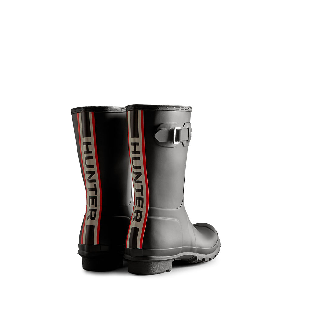 Women's Tri-Colour Logo Backstrap Short Wellington Boots Black
