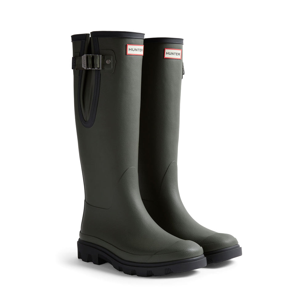Women's Downpour Adjustable Tall Wellington Boots Dark Olive/Black