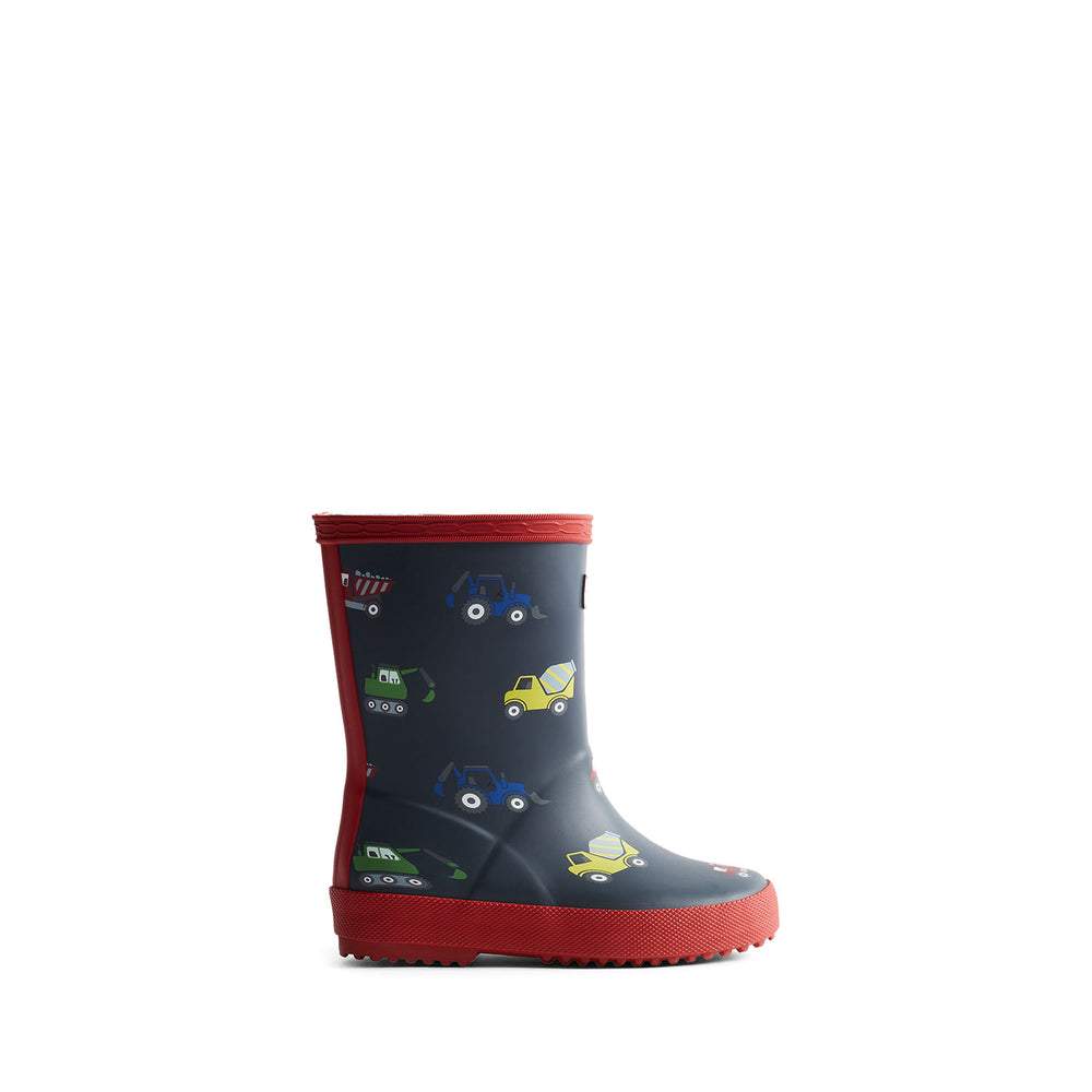 Original Kids First Construction Print Wellington Boots Hunter Navy/Military Red