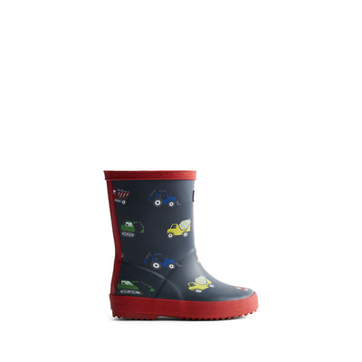 Original Kids First Construction Print Wellington Boots Hunter Navy/Military Red