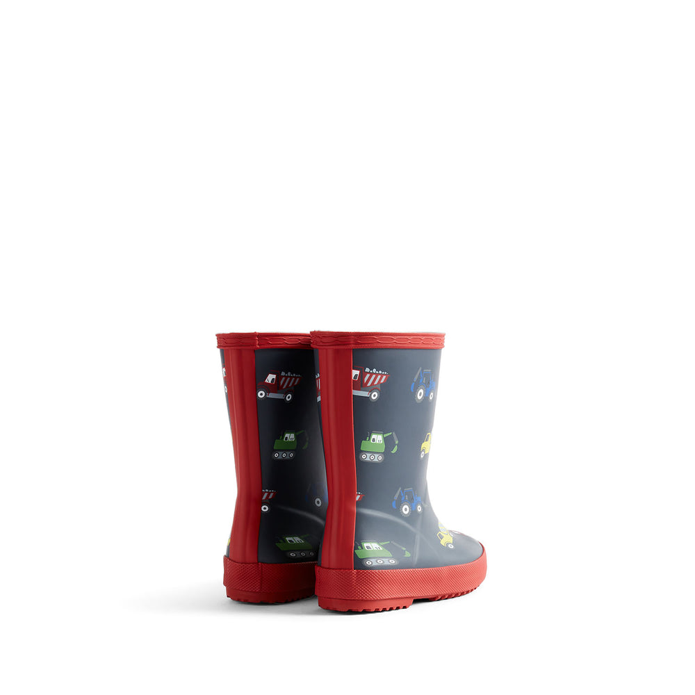 Original Kids First Construction Print Wellington Boots Hunter Navy/Military Red