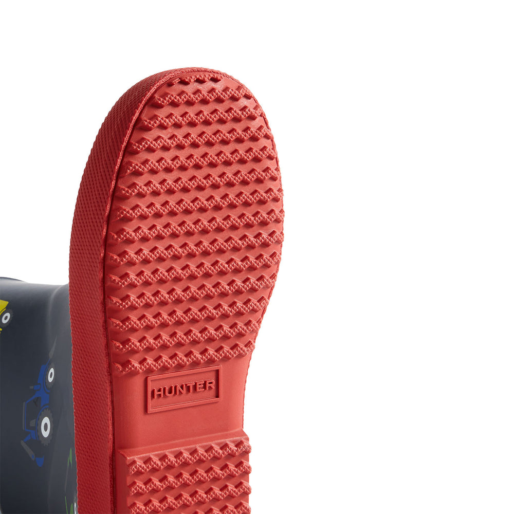 Original Kids First Construction Print Wellington Boots Hunter Navy/Military Red