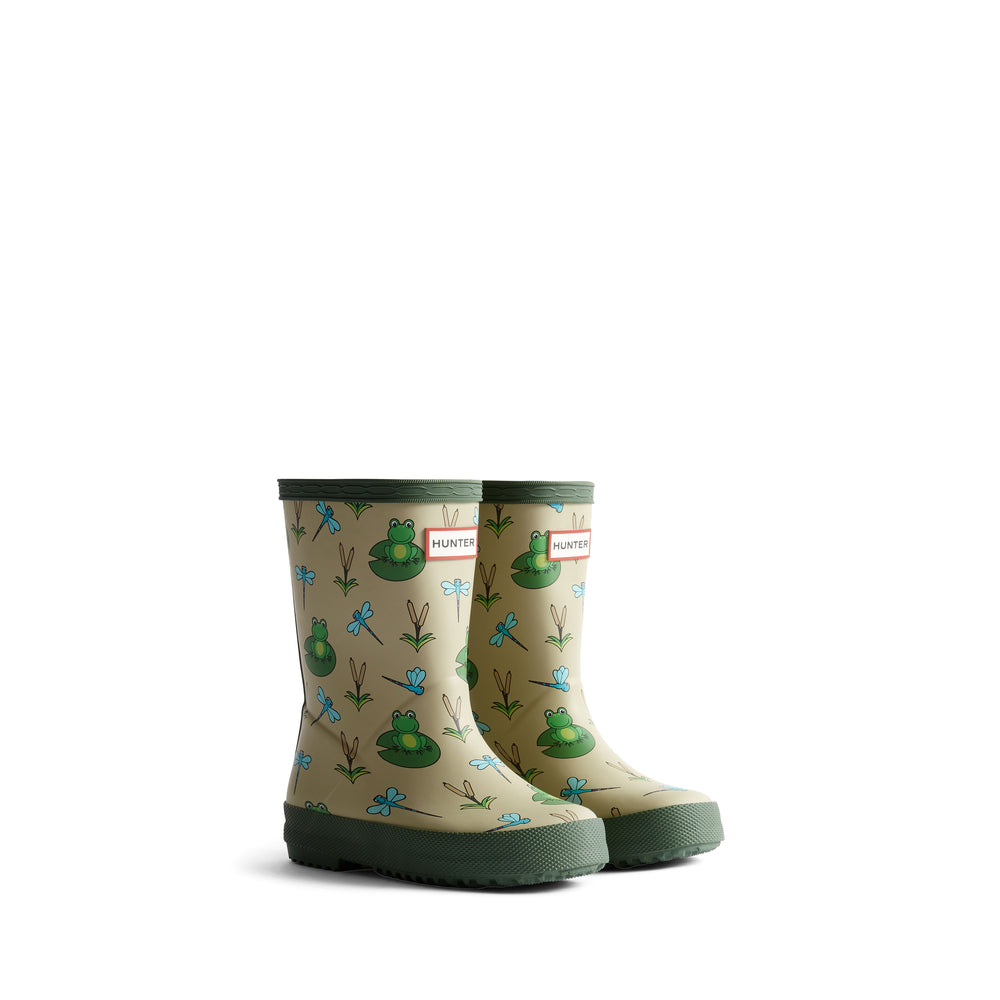 Original Kids First Lily Pad Print Wellington Boots Shore/Flexing Green