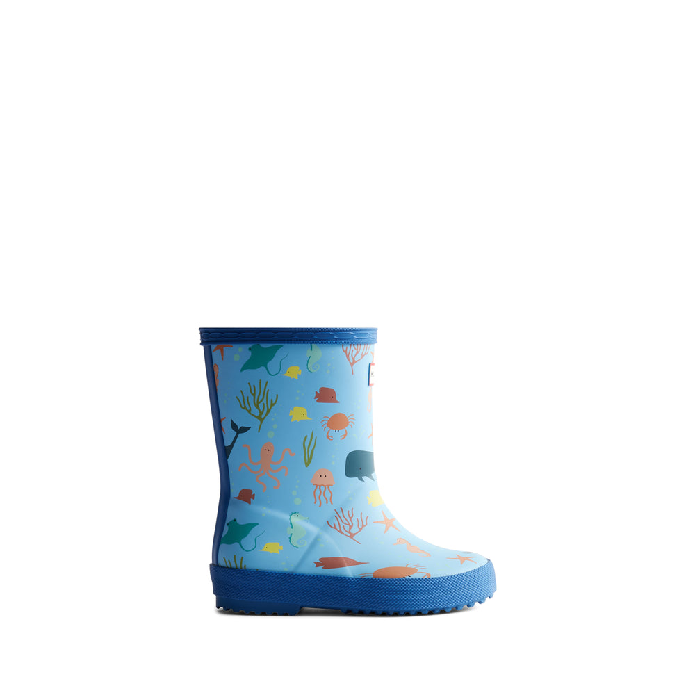 Original Kids First Ocean Print Wellington Boots Amplifying Blue/Dragonfly Blue
