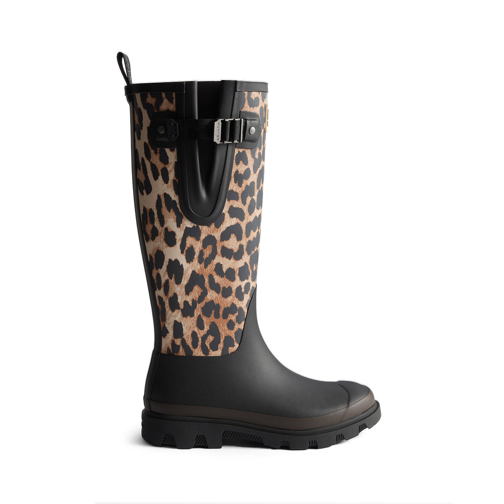 Unisex GANNI X Hunter Tall Adjustable Downpour Wellington Boots Leopard/Black
