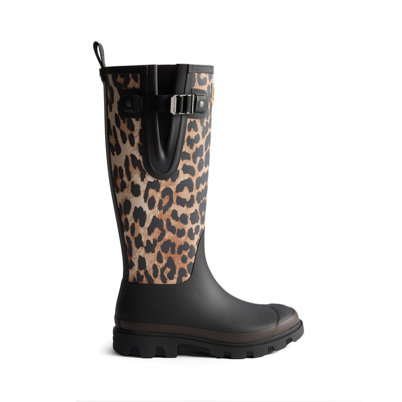 Unisex GANNI X Hunter Tall Adjustable Downpour Wellington Boots Leopard/Black