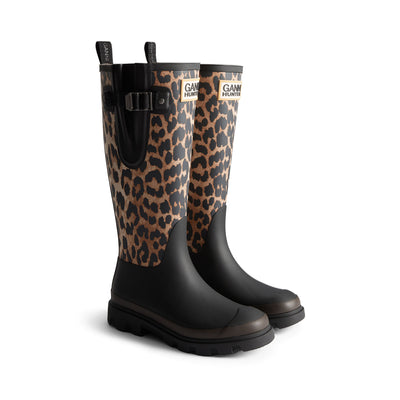 Unisex GANNI X Hunter Tall Adjustable Downpour Wellington Boots Leopard/Black