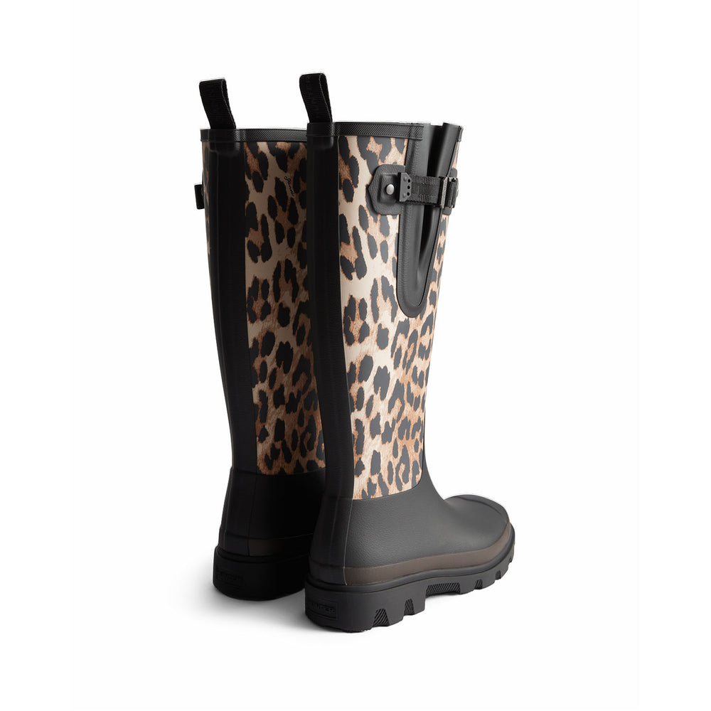 Unisex GANNI X Hunter Tall Adjustable Downpour Wellington Boots Leopard/Black