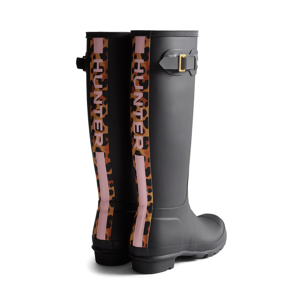 Women's Original Leopard Print Backstrap Tall Wellington Boots Black