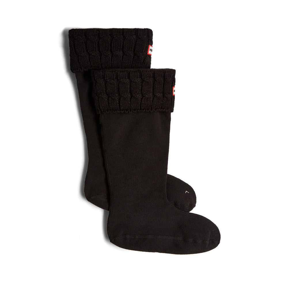 Recycled 6 Stitch Cable Cuff Tall Boot Socks Hunter Black