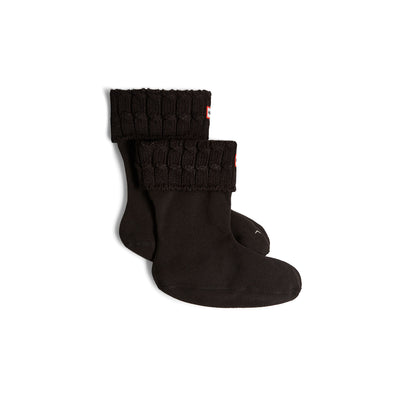 Recycled 6 Stitch Cable Cuff Short Boot Socks Hunter Black